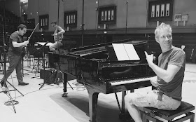 Jack Liebeck, Levon Parikian and Stuart Hancock at the recording sessions for the Raptures disc (Orchid Classics)