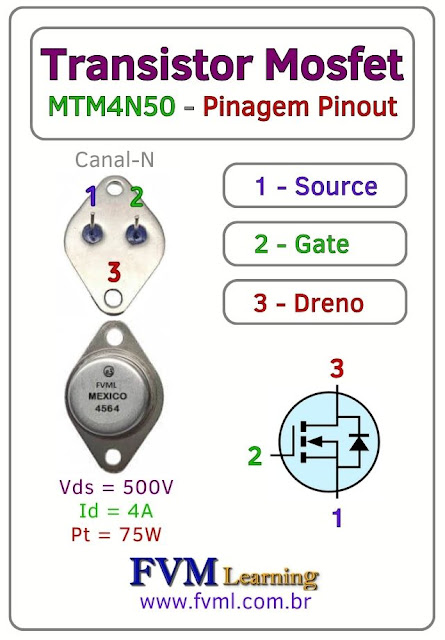 Datasheet-Pinagem-Pinout-Transistor-Mosfet-Canal-N-MTM4N50-Características-Substituição-fvml