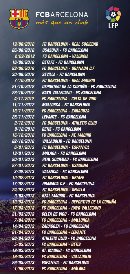 Jadwal Pertandingan Barcelona 2012/2013