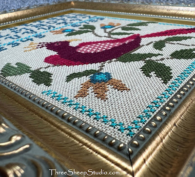 'Red Bird Sampler' Cross Stitch Design by Rose Clay at ThreeSheepStudio.com