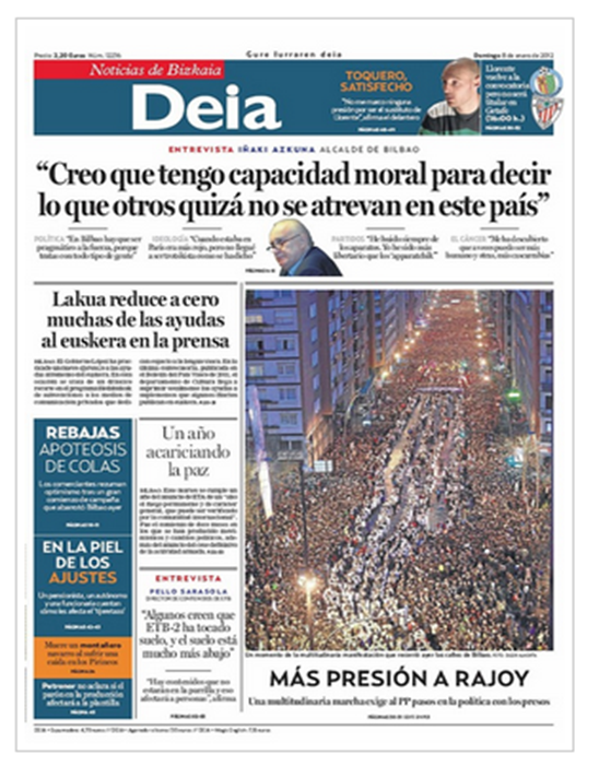 Portada Deia Aprèp la multidunària manifestacion de Bilbo
