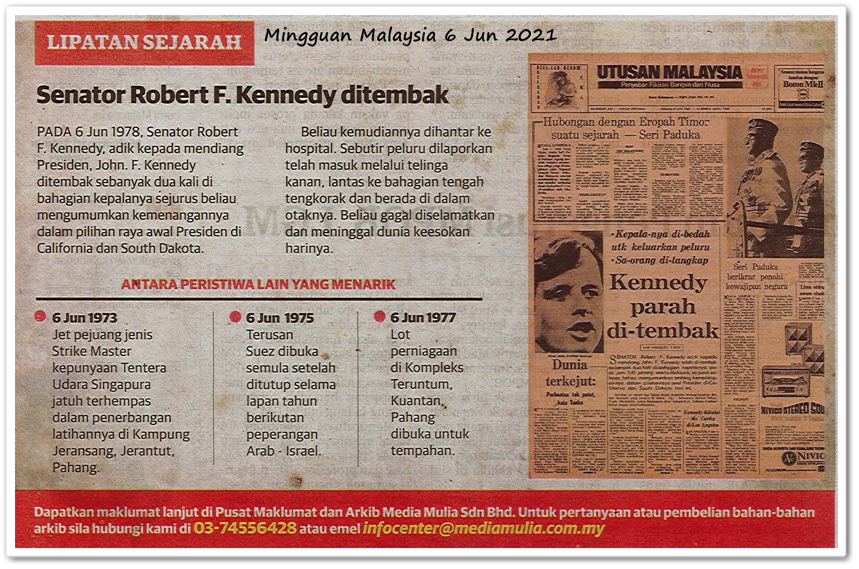 Lipatan sejarah 6 Jun - Keratan akhbar Mingguan Malaysia 6 Jun 2021