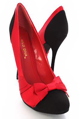 Red Satin Pleated Bow Vamp Pump Heels