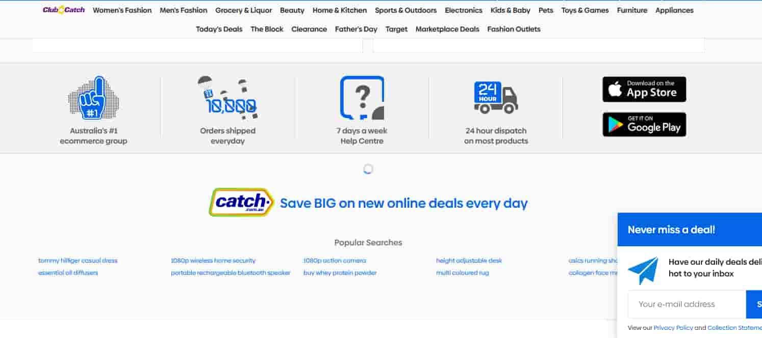 オーストラリアの通販サイト「catch.com.au」の公式HP一部
