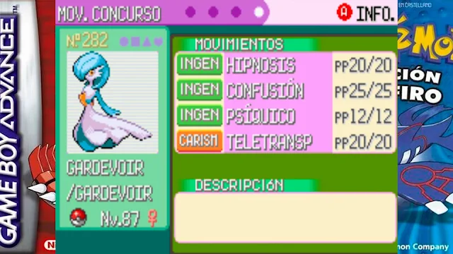 Gardevoir Shiny Movimientos de Concurso Pokémon Zafiro Ruby Esmeralda