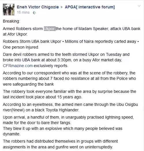 Heavily Armed Robbers Stormed UBA Bank In Anambra