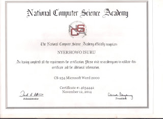 Nyerhowo Isuru - National Computer Science Academy certificate