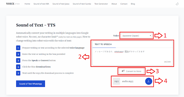 Langkah membuat suara jepang untuk nada dering wa dengan voice of text