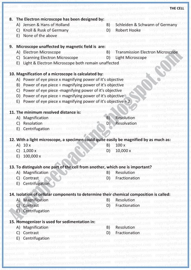 Biology Mcqs XI - The Cell