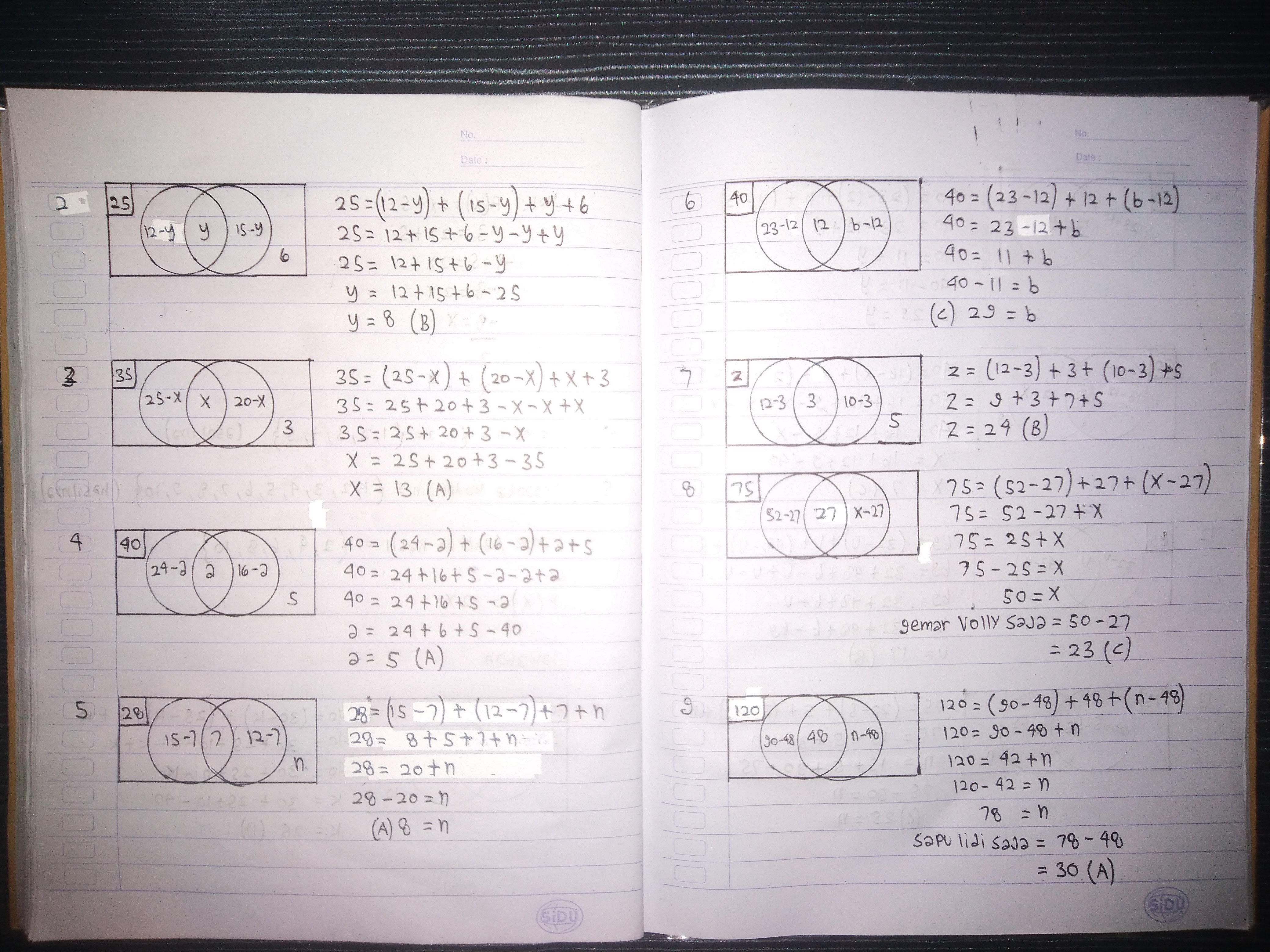 Soal latihan himpunan Matematika SMP kelas 7, kelas 8, kelas 9