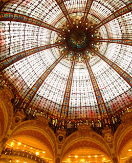 Galeries Lafayette Paris France French designed shopping shop shops centre roof dome ceiling stained glass floors