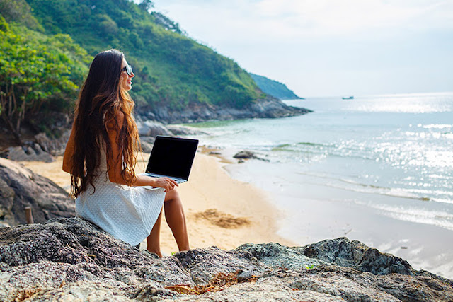 Long Hair Girl with Laptop