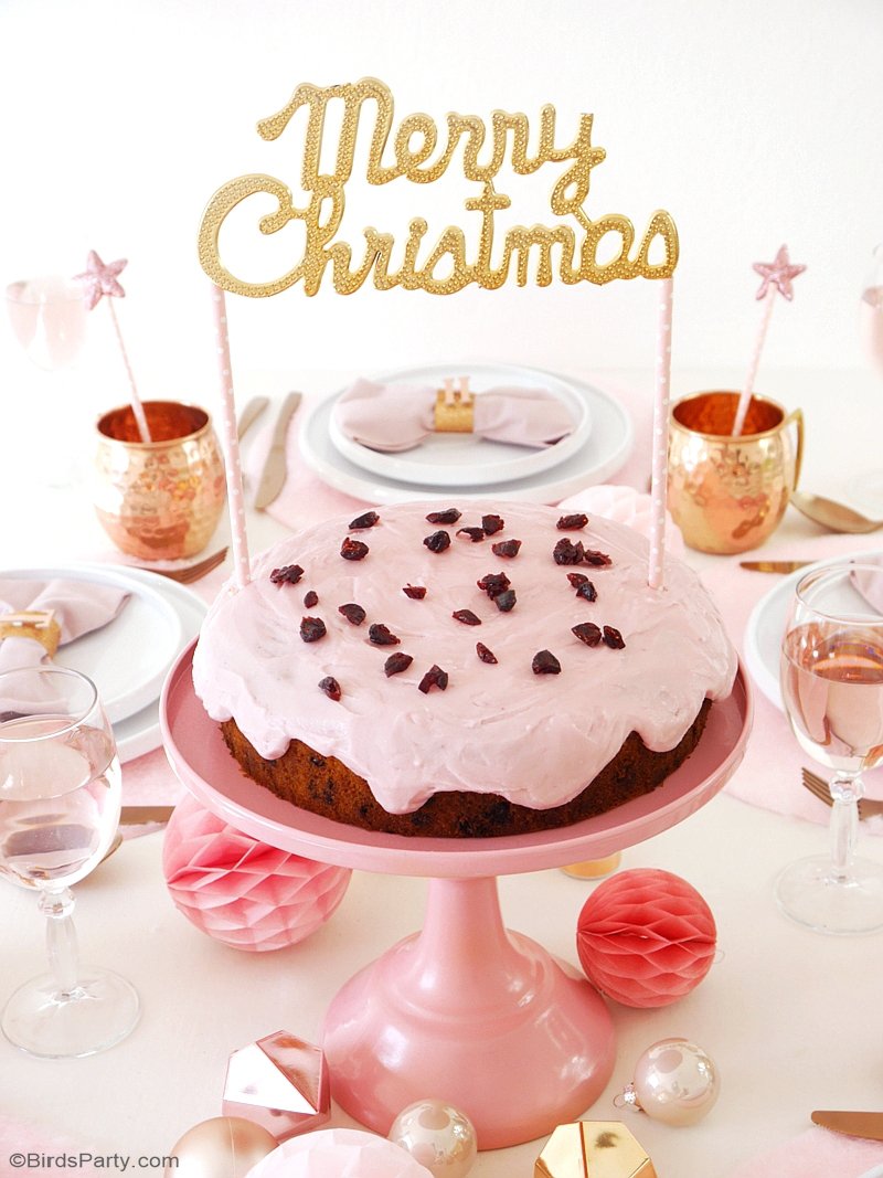 Recette Gâteau de Noël aux Canneberges & Topper DIY - un gâteau facile te rapide à faire pour sublimer vos desserts de fin d'année! by BirdsParty.fr @birdsparty #noel #recettenoel #gateaurose #recettecannenberges