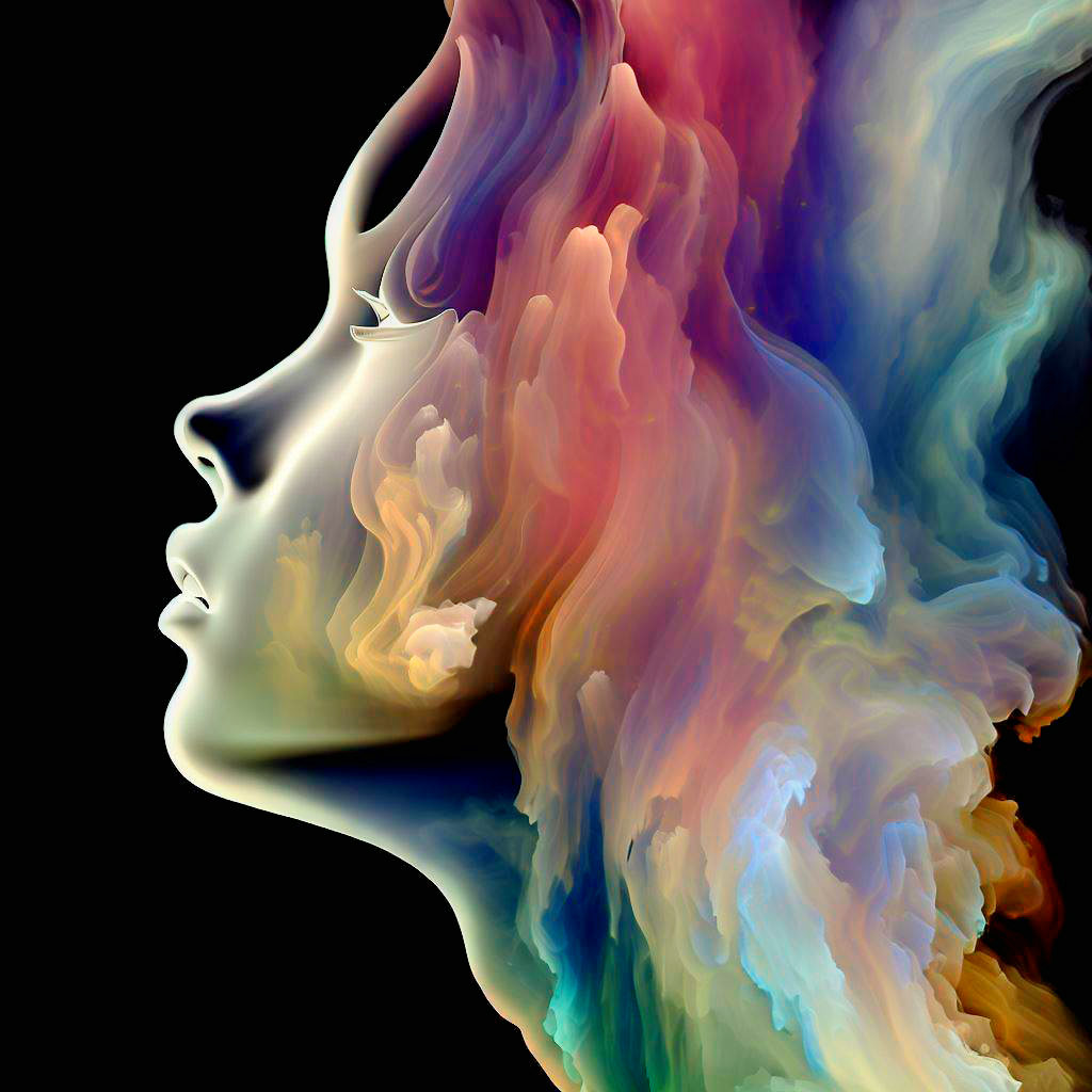 rainbow color smoke around a face created with image generative ai