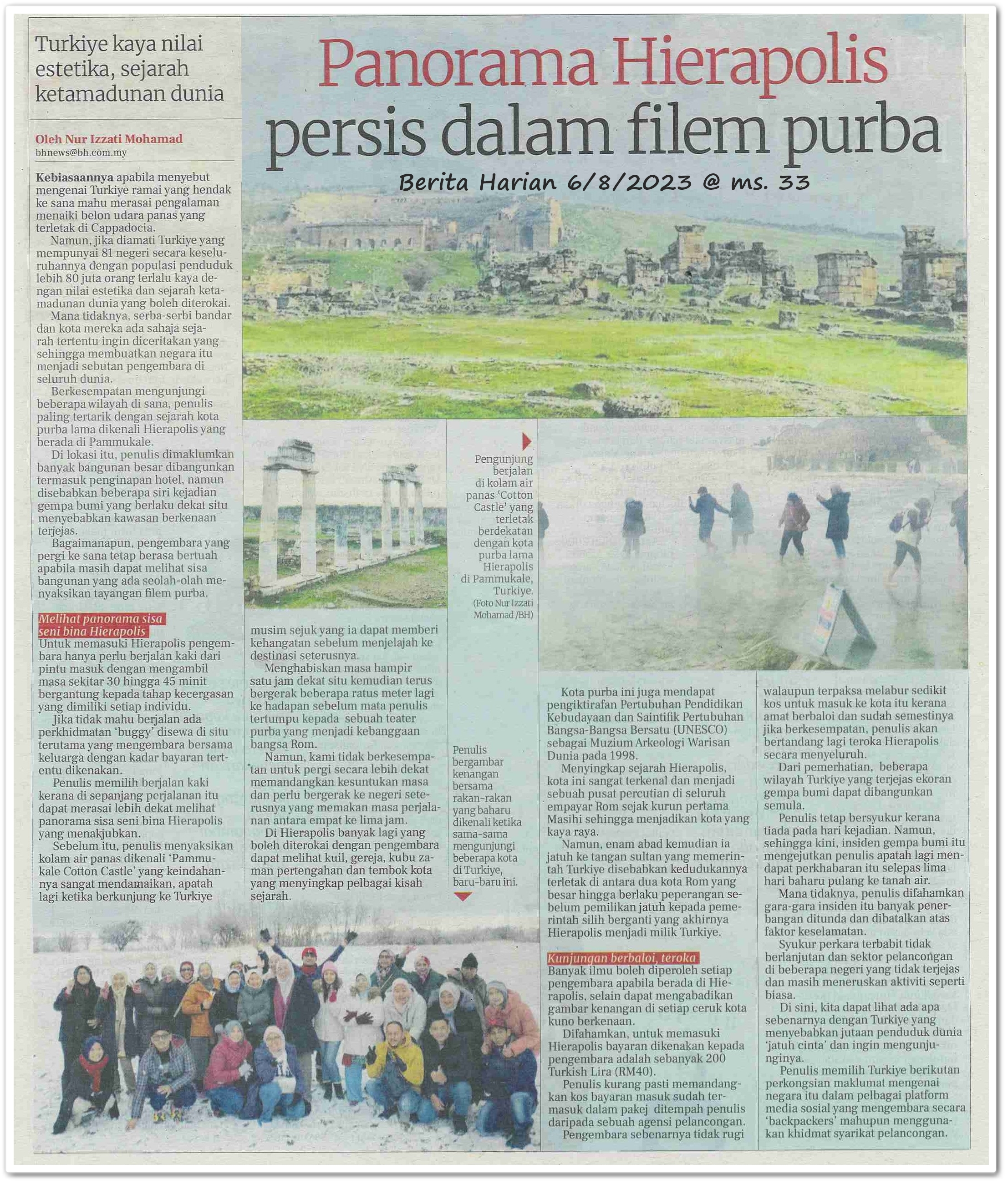 Panorama Hierapolis persis dalam filem purba - Keratan akhbar Berita Harian 6 Ogos 2023