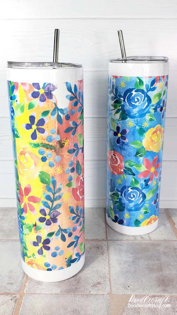 Watercolor Florals Sublimation Tumbler DIY!  Sublimation tumblers are my favorite!   They are easy to make and personalize.   Sublimation tumblers make great gifts for every occasion!   Learn how to make a watercolor florals sublimation 30 ounce tumbler in just a few minutes!