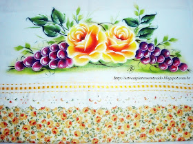pintura em tecido pano de prato frutas e flores