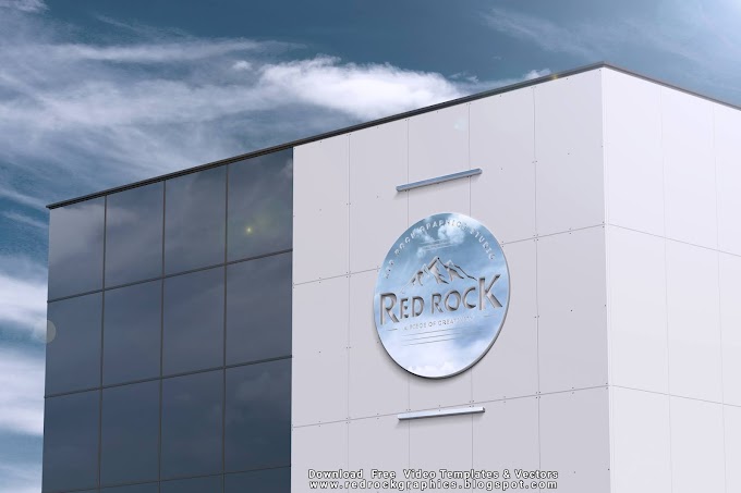 perspective logo on modern large building signboard mockup Psd File Free Download by Red Rock Graphics