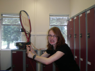Wed finds a tennis racket in a bin