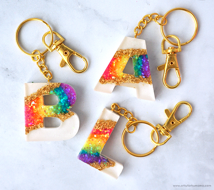 Resin Rainbow Geode Letter Keychain
