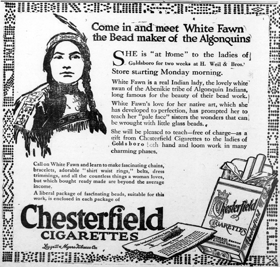 Chesterfield and beads advertisement indian lady 1914