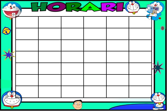 Horario escolar editable en WORD de Doraemon con celdas