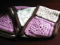 1. Crocheted Granny Square Scarf - Dusty Rose, Cream, Brown And Sand