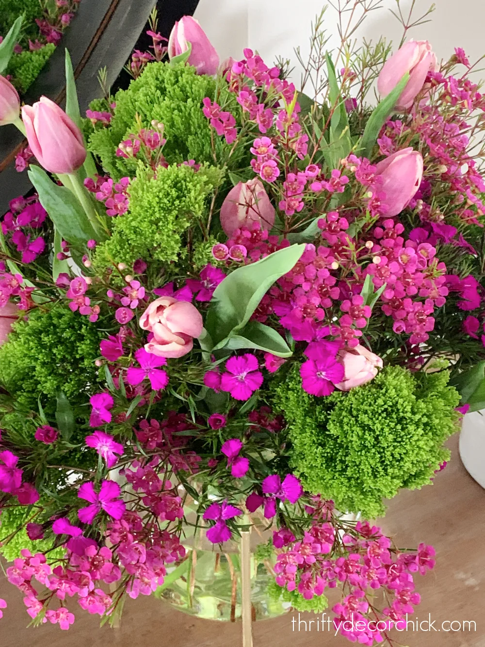 pink purple fluffy flower arrangement