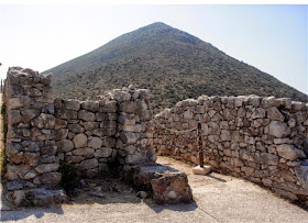 Mycenaean pyramid mountain Zara, view from acropolis stone wall