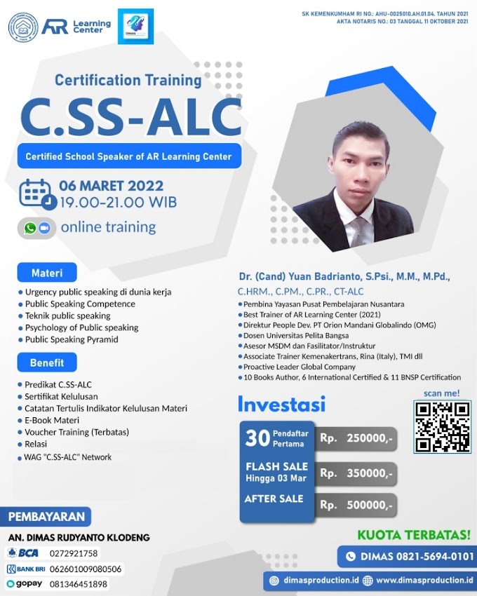 WA.0821-5694-0101 | Gelar Non Akademik Certified School Speaker of AR Learning Center (C.SS-ALC)