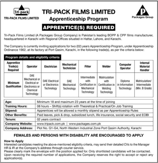 Latest Tri Pack Films Limited Engineering Posts Karachi 2022