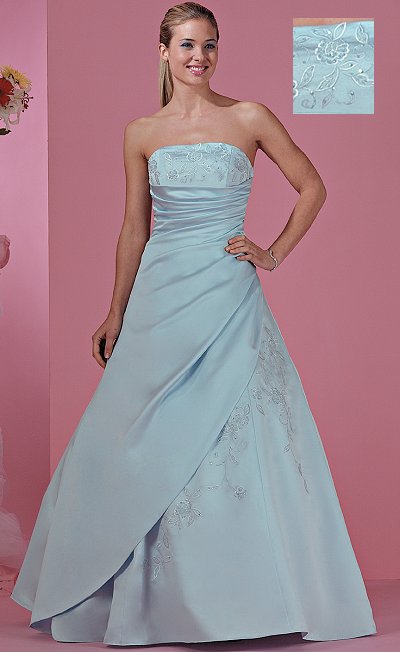 Big Blue Wedding Dresses Design With Ribbon and Pearl Beads