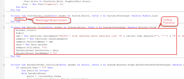 CARA MEMBUAT FUNGSI CARI/SEARCH DENGAN VB.NET