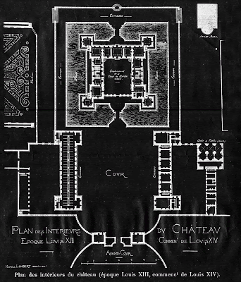 Architectural drawing, floor plan of Chateau Versailles circa 1670s. 