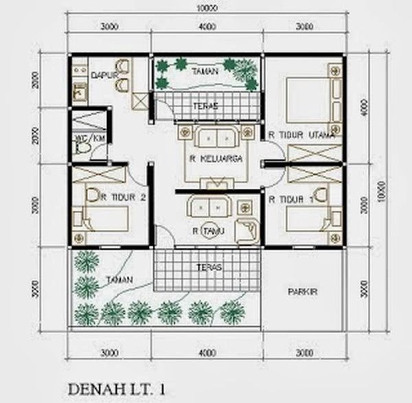 Desain Denah  Rumah  Minimalis  9x10  Type 45 2019