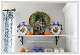 Fall Breakfast Nook Decor-Turkey Transferware-Vintage Inspired-Fall-Sign-Blue & White Decor-From My Front Porch To Yours
