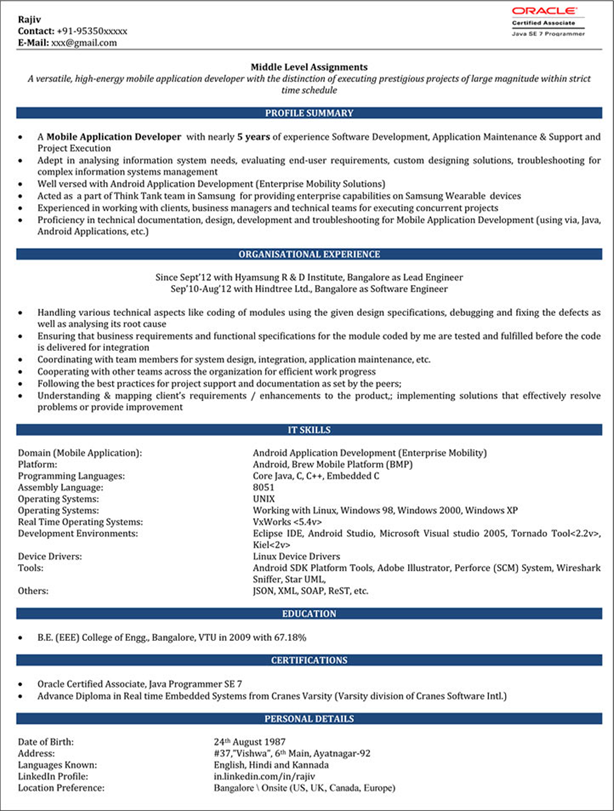 Impressive Resume Format (Freshers/Experienced) CV Sample ...