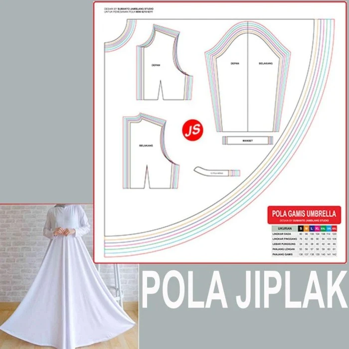 Pola Jiplak Gamis Dewasa Umbrella Full Payung 7 In 1 - Pola baju gamis umbrella