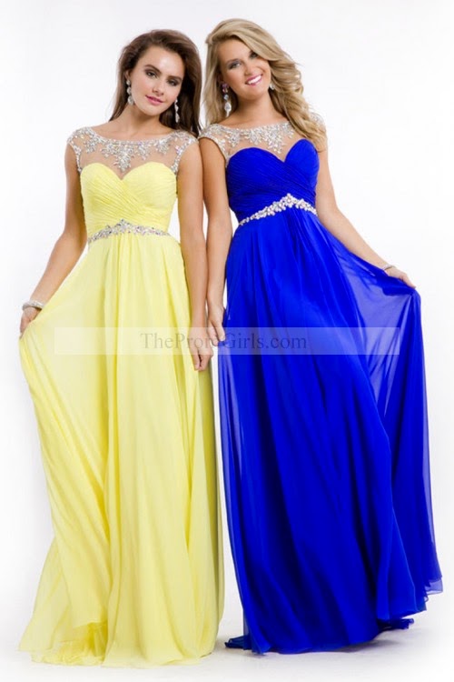 Super Beaded Neckline V Back Mesh Illusion Prom Dresses Sweep Train chiffon