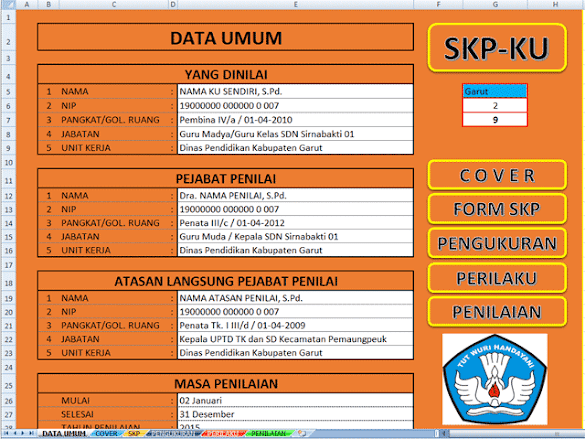 Contoh Aplikasi Skp Guru Format Excel