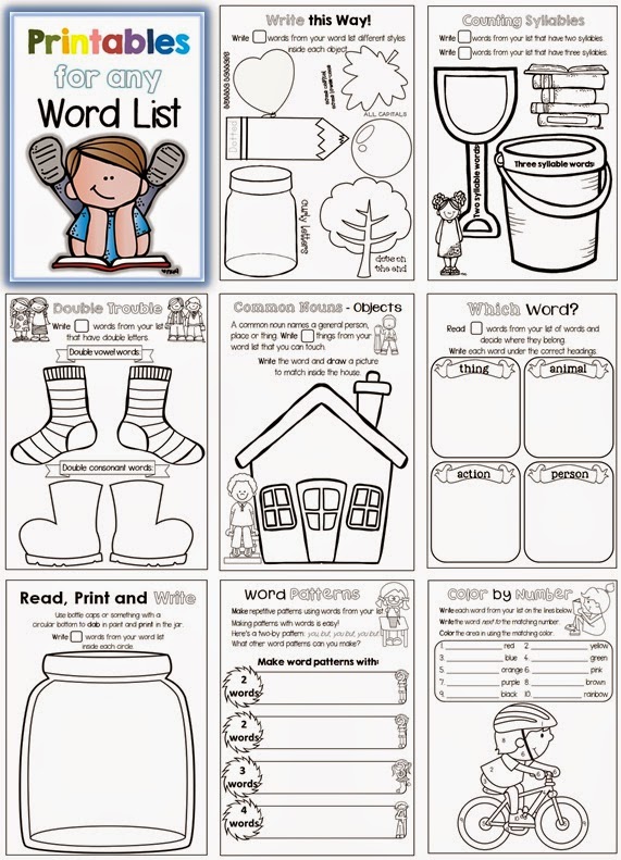 Printables for any Word List great for daily 5