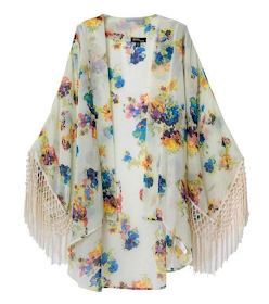 Floral bohemian hippie kimono fringe shawl - $15.58 Affordable Springtime Bohemian Fashion {Pastel Bohemian, Springtime Boho Fashion and Accessories, Bohemian Easter}