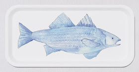 small tray with a picture of a fish, in blue