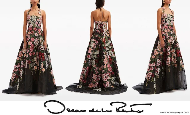 Duchess Maria Teresa wore Oscar de la Renta floral-embroidery silk dress