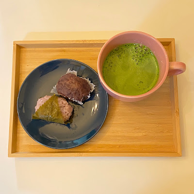 抹茶オーレ,おはぎ,桜餅