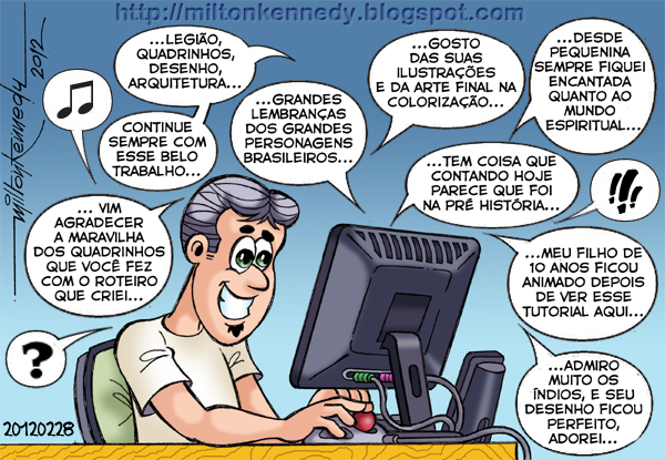 desenho lendo mensagens no computador