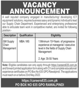 Latest Public Sector Organization Management Posts Rawalpindi 2022