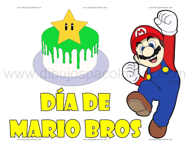 Día de Mario Bros dibujo a color y para colorear