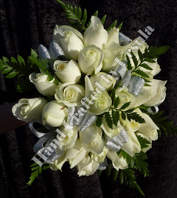 White Roses With Silver Ribbon Bouquet