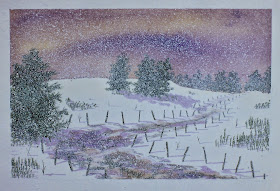 Northern Lights, Back Road, near Little Keithock Farmhouse, Angus, Scotland  30x40 inches. Watercolor on paper, c. 1992.  In a private collection in Seattle, Washington